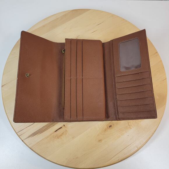 Fossil Leather Checkbook Wallet Womens 7" Brown Trifold Cash Card ID Slots - Picture 1 of 12